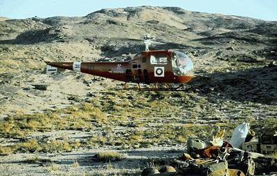 A helicopter serving geological exploration in Greenland
